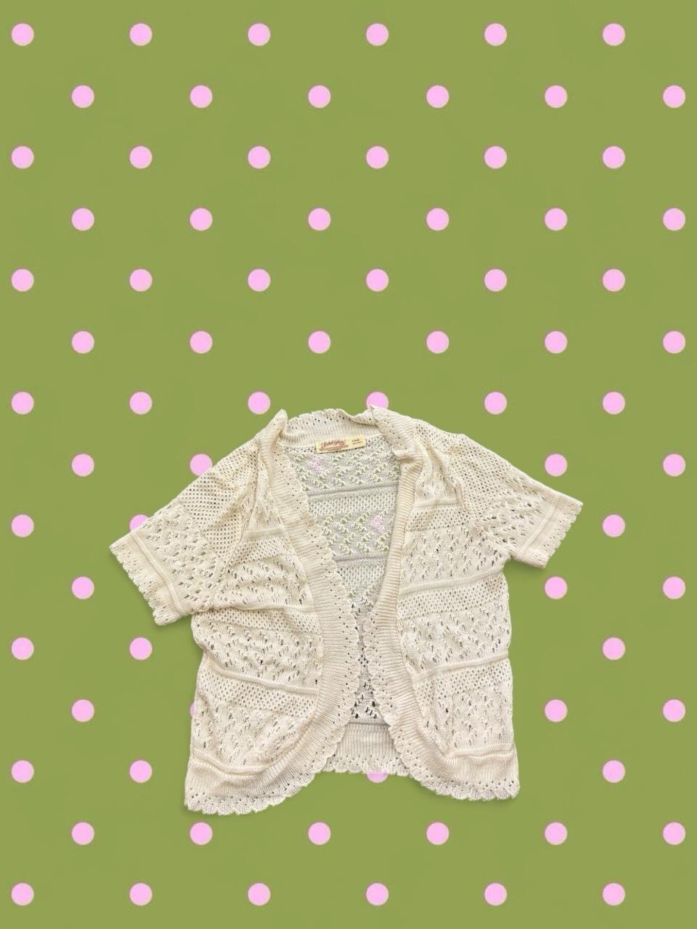 Faded Glory Cream Openwork Short-Sleeve Cardigan
